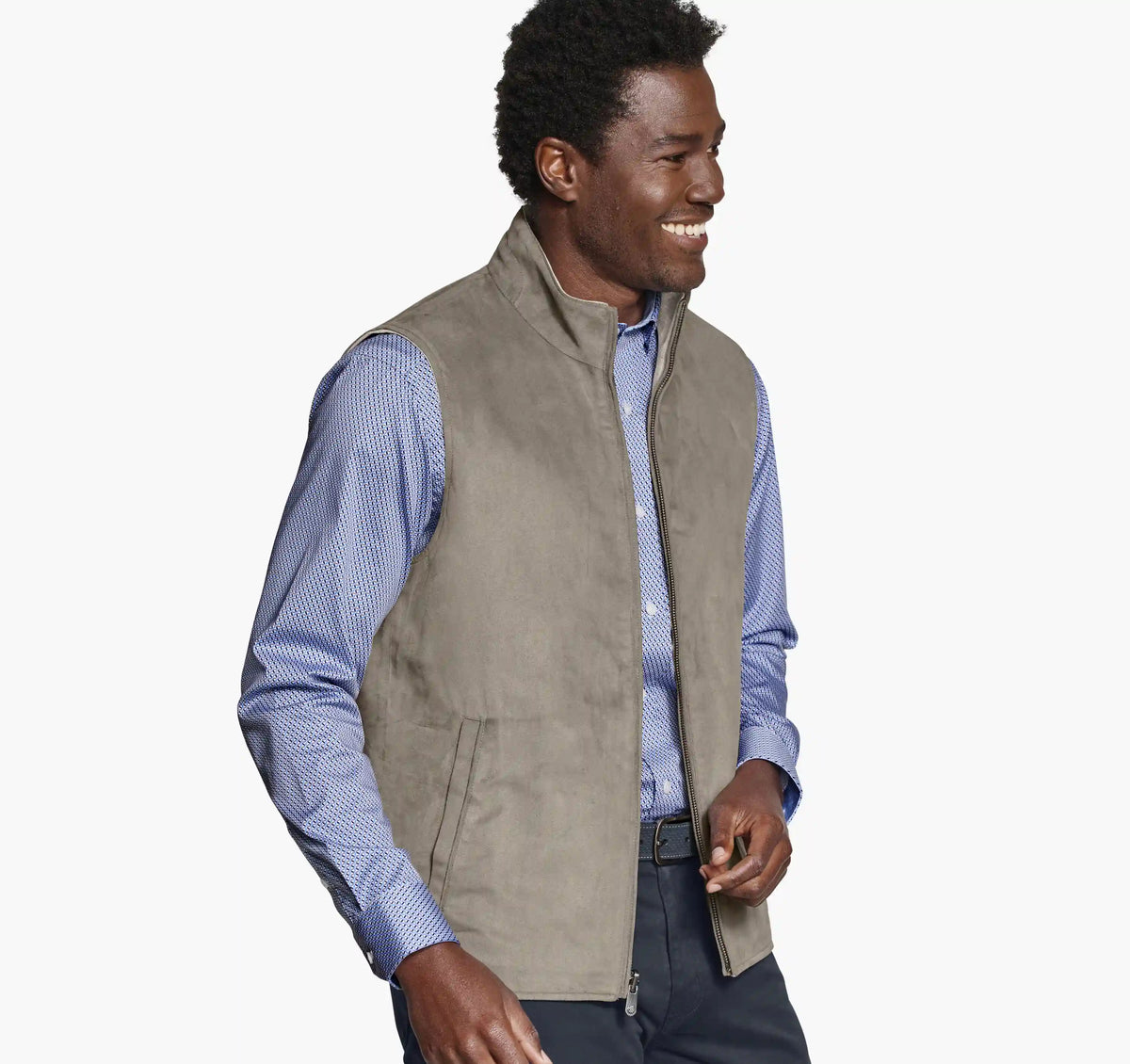 Faux-Suede Reversible Vest - Tan/Tan Knit