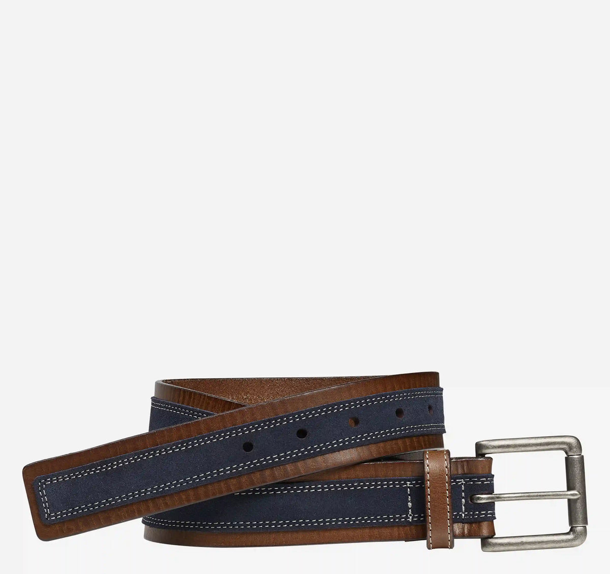 Suede Overlay Belt - Brown Leather/Navy Suede