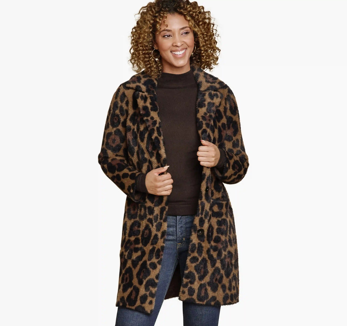 Leopard Eyelash Coatigan - Black/Brown