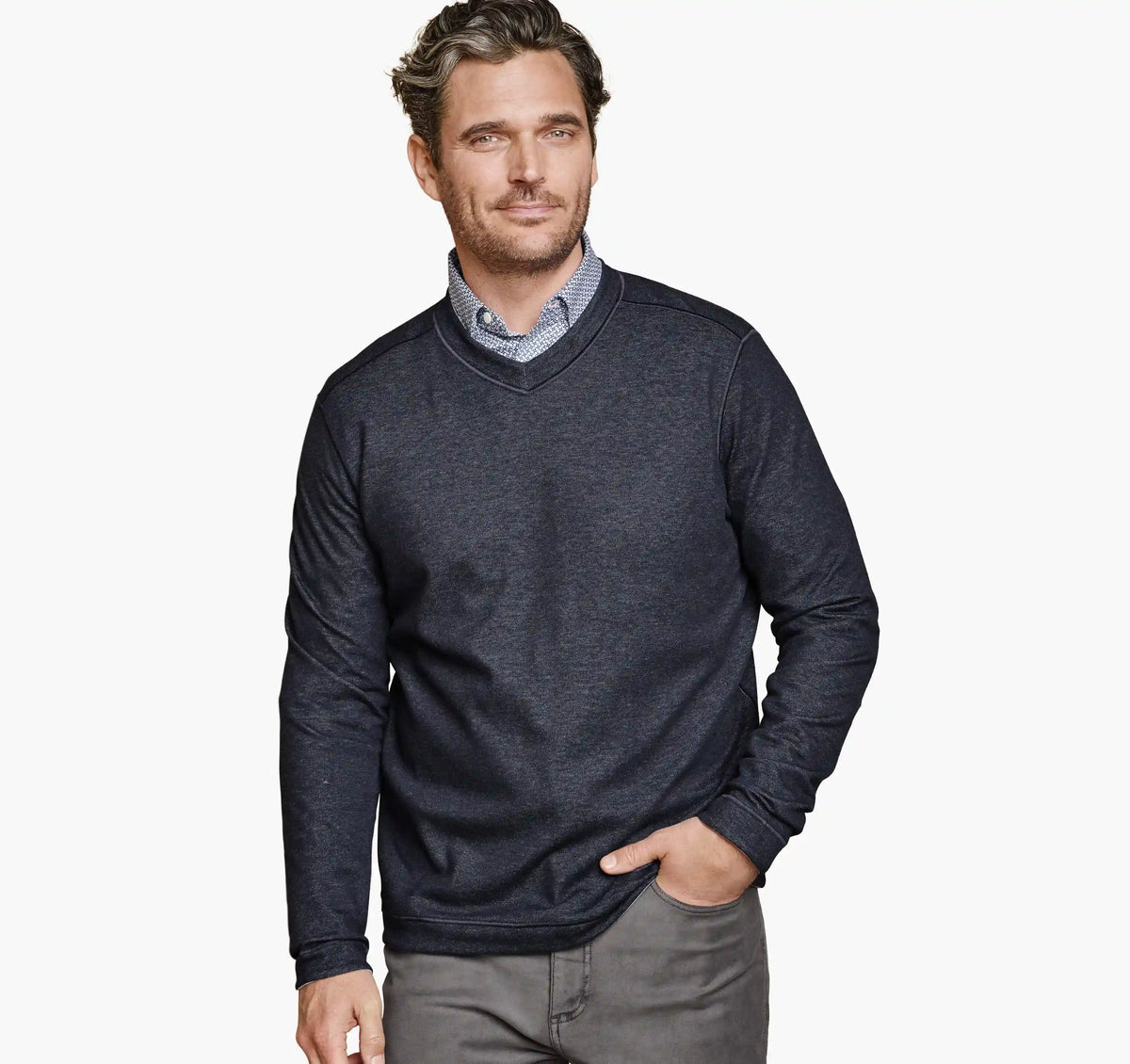 Icon Reversible V-Neck Pullover - Navy/Storm