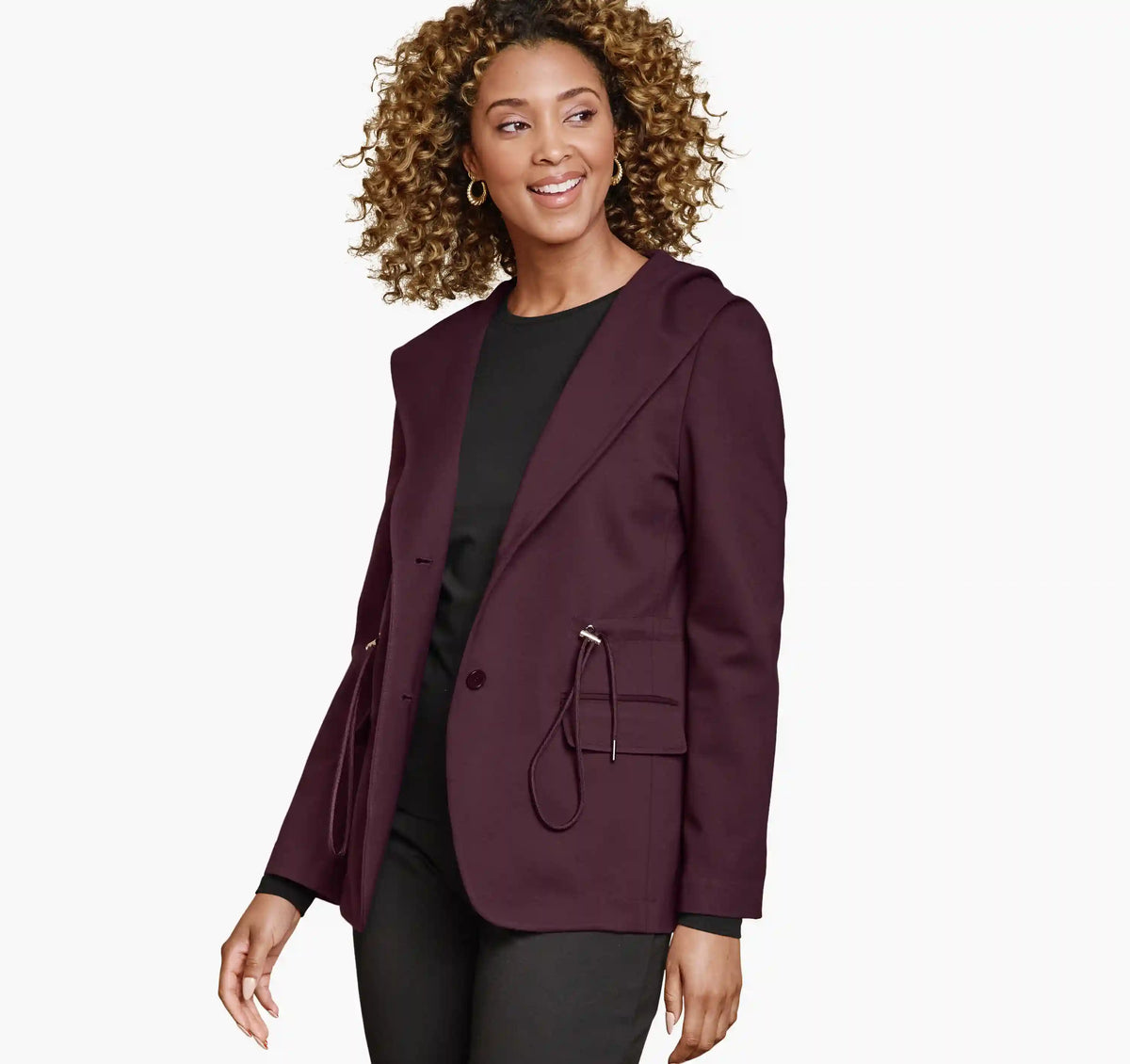 XC Flex® Shawl-Collar Blazer with Hood - Burgundy