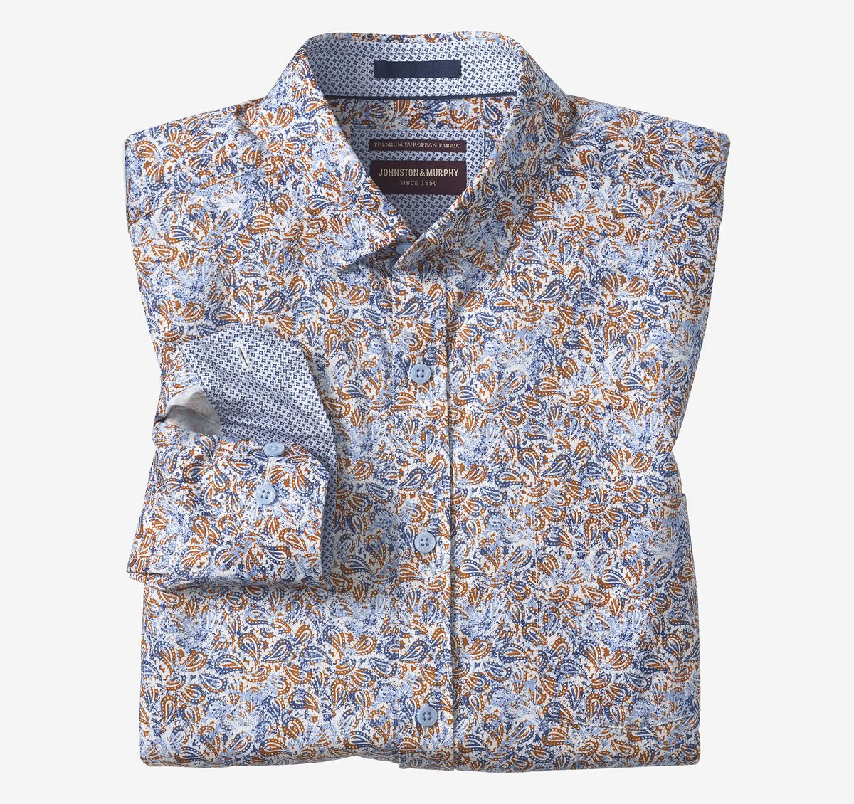 Logan Printed Long-Sleeve Shirt - Orange/Navy Paisley