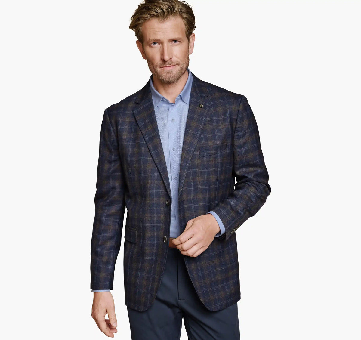 Dress Wool Blazer - Navy/Brown Windowpane Plaid