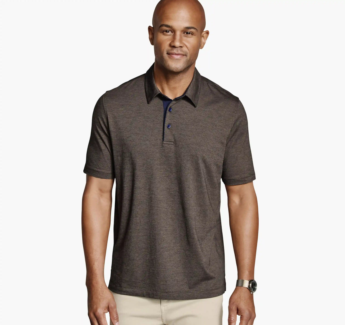 Fine-Stripe Polo - Brown/Navy Stripe
