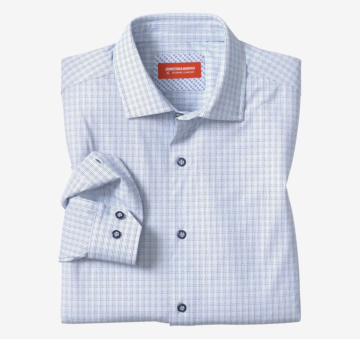 XC+™ Motion Long-Sleeve Dress Knit Shirt - White/Navy Grid