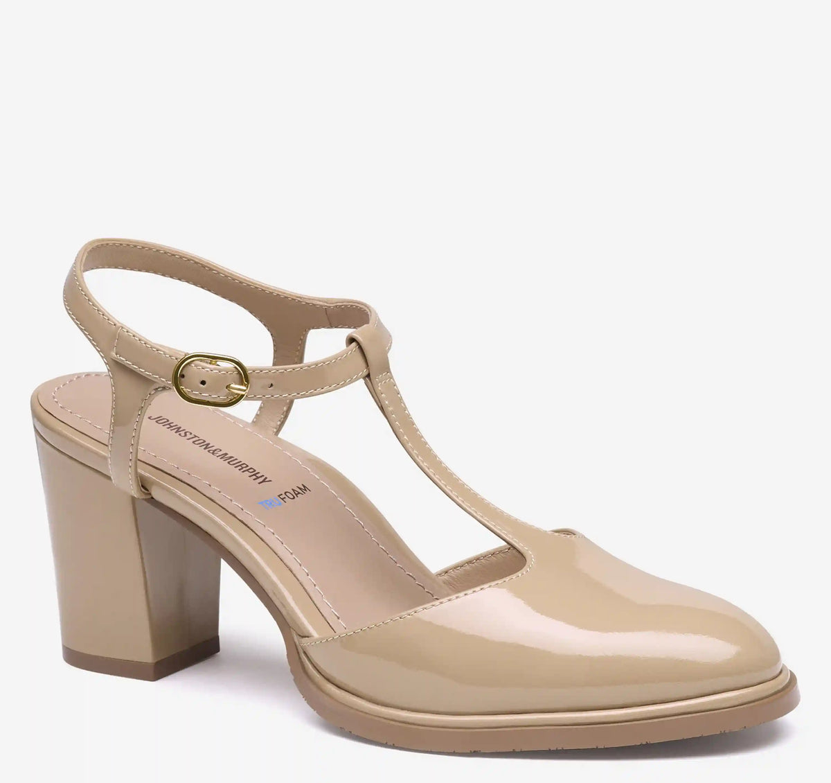 Amy T-Strap Pump - Nude Patent Leather