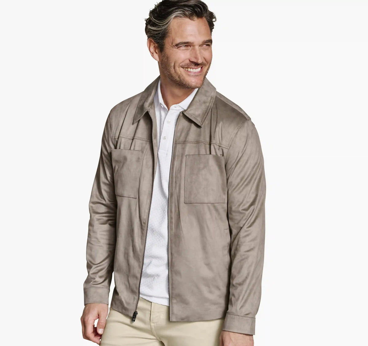 Faux-Suede Full-Zip Jacket - Taupe