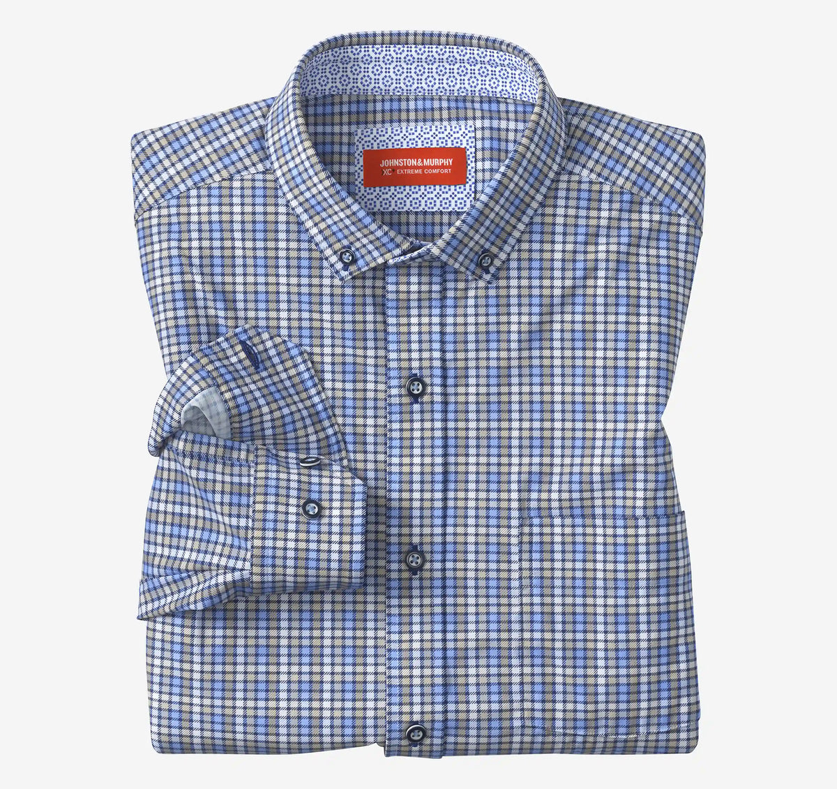 XC+™ Motion Long-Sleeve Sport Knit Shirt - Blue/Tan Check