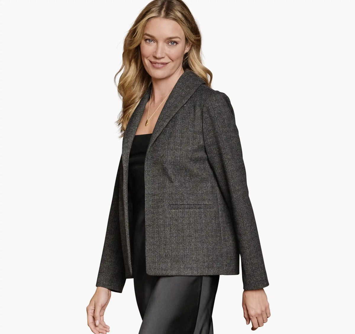 Shawl-Collar Knit Blazer - Charcoal