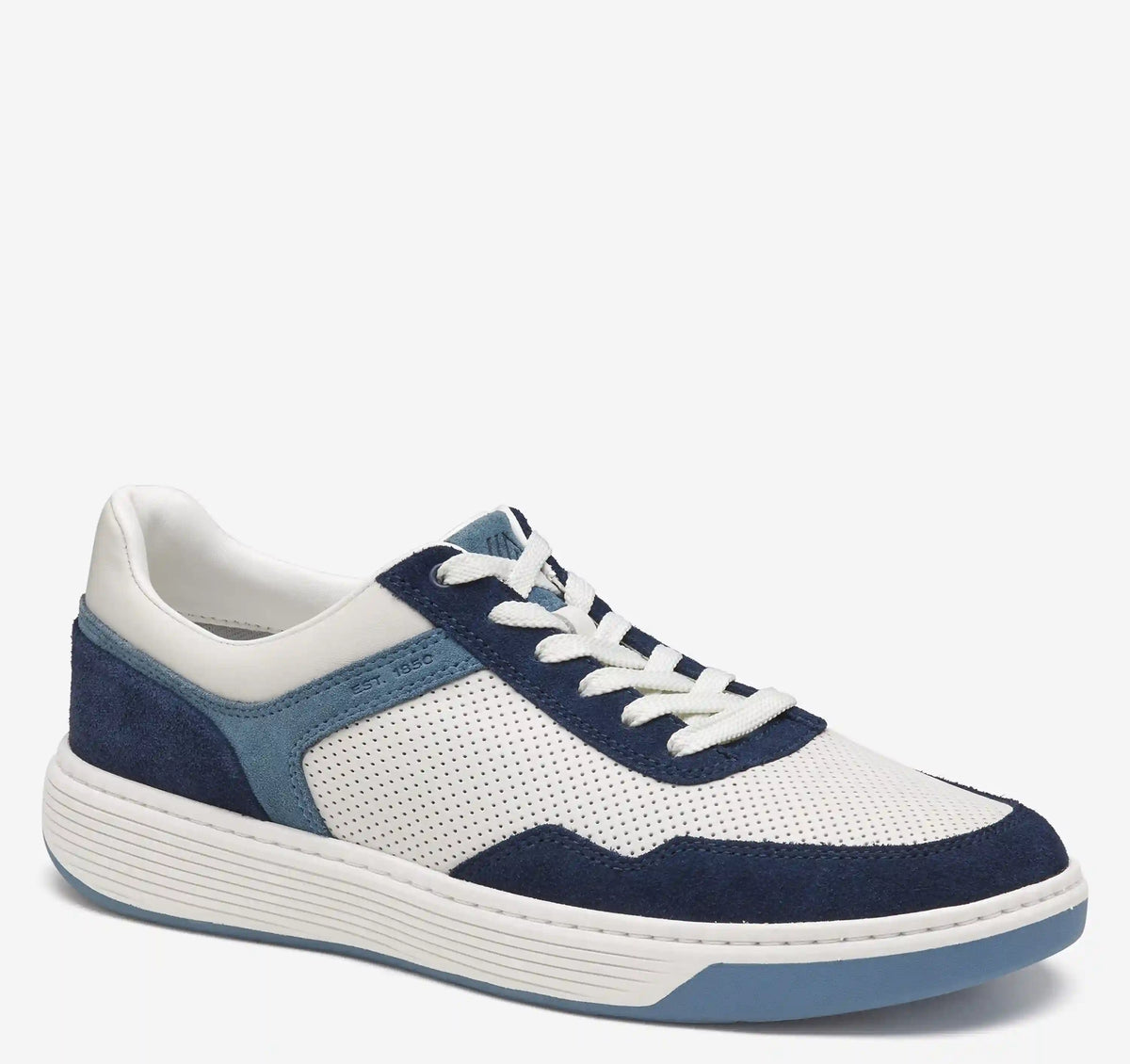 Dawson Moc Toe U-Throat - White Full Grain Leather/Blue/Navy Suede