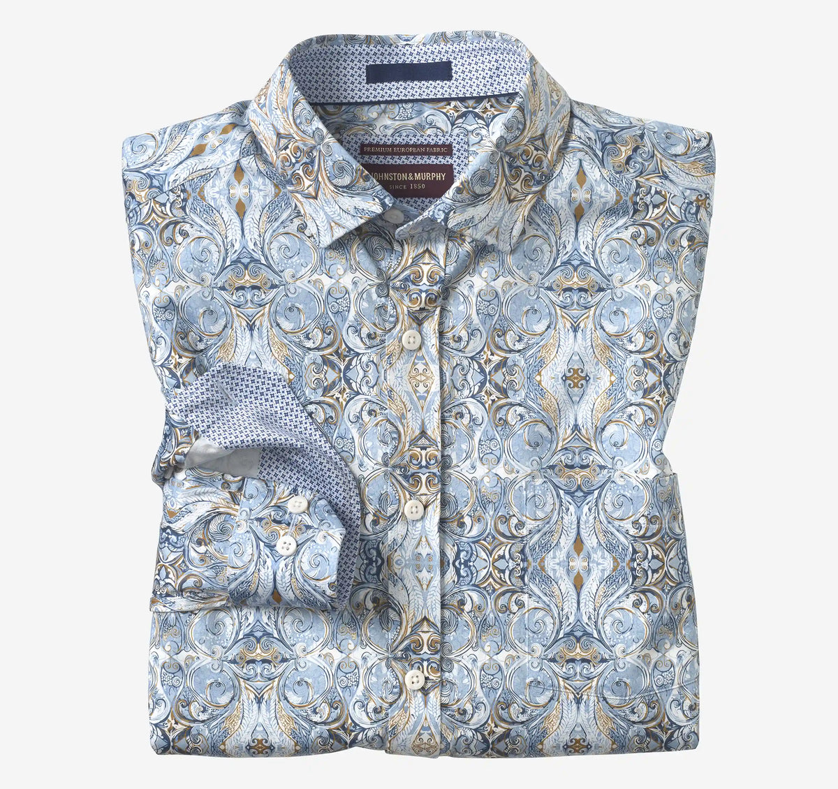 Logan Printed Long-Sleeve Shirt - Blue/Brown Large Medallion