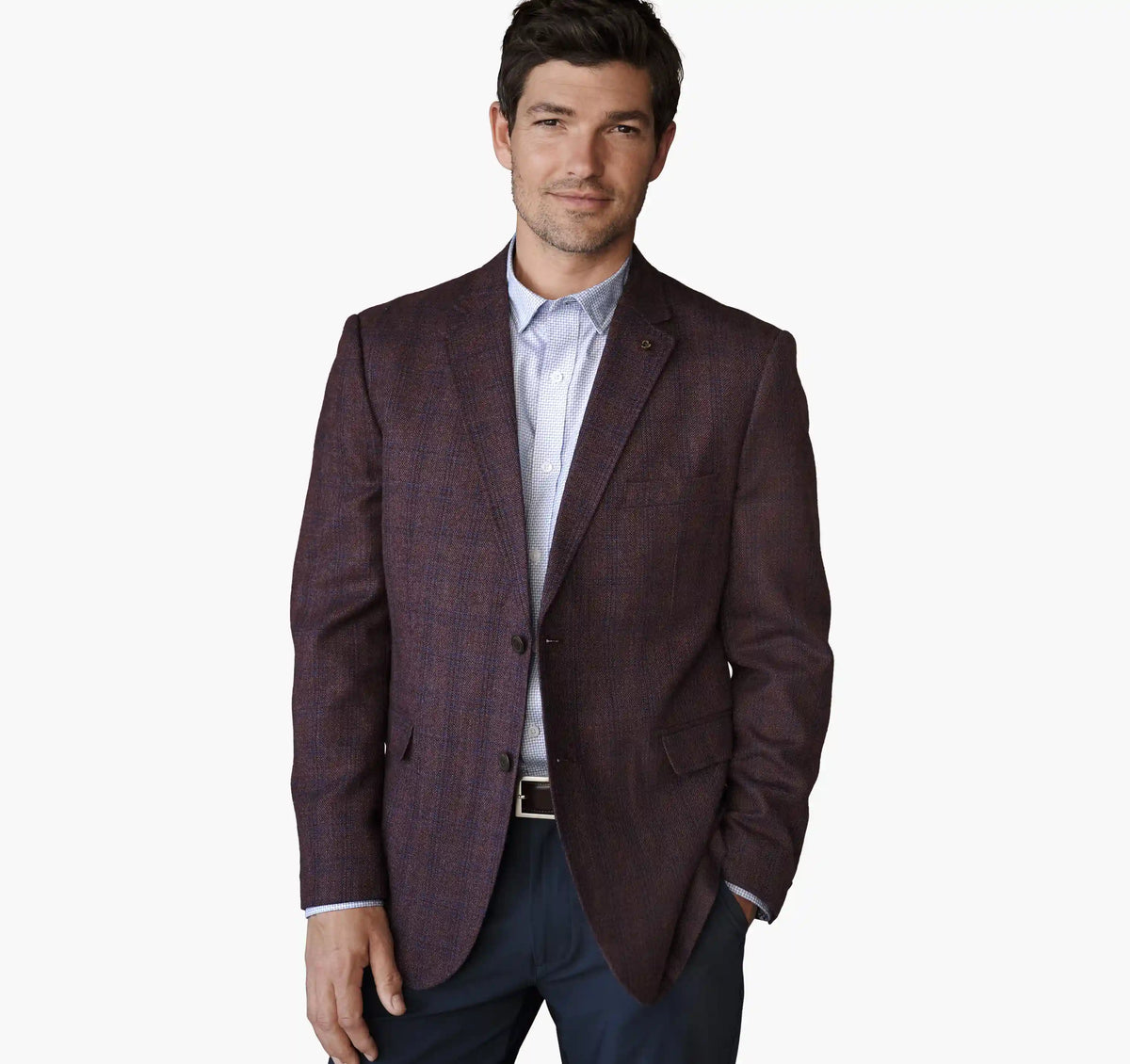 Townsend Dress Wool Blazer - Burgundy Windowpane Plaid