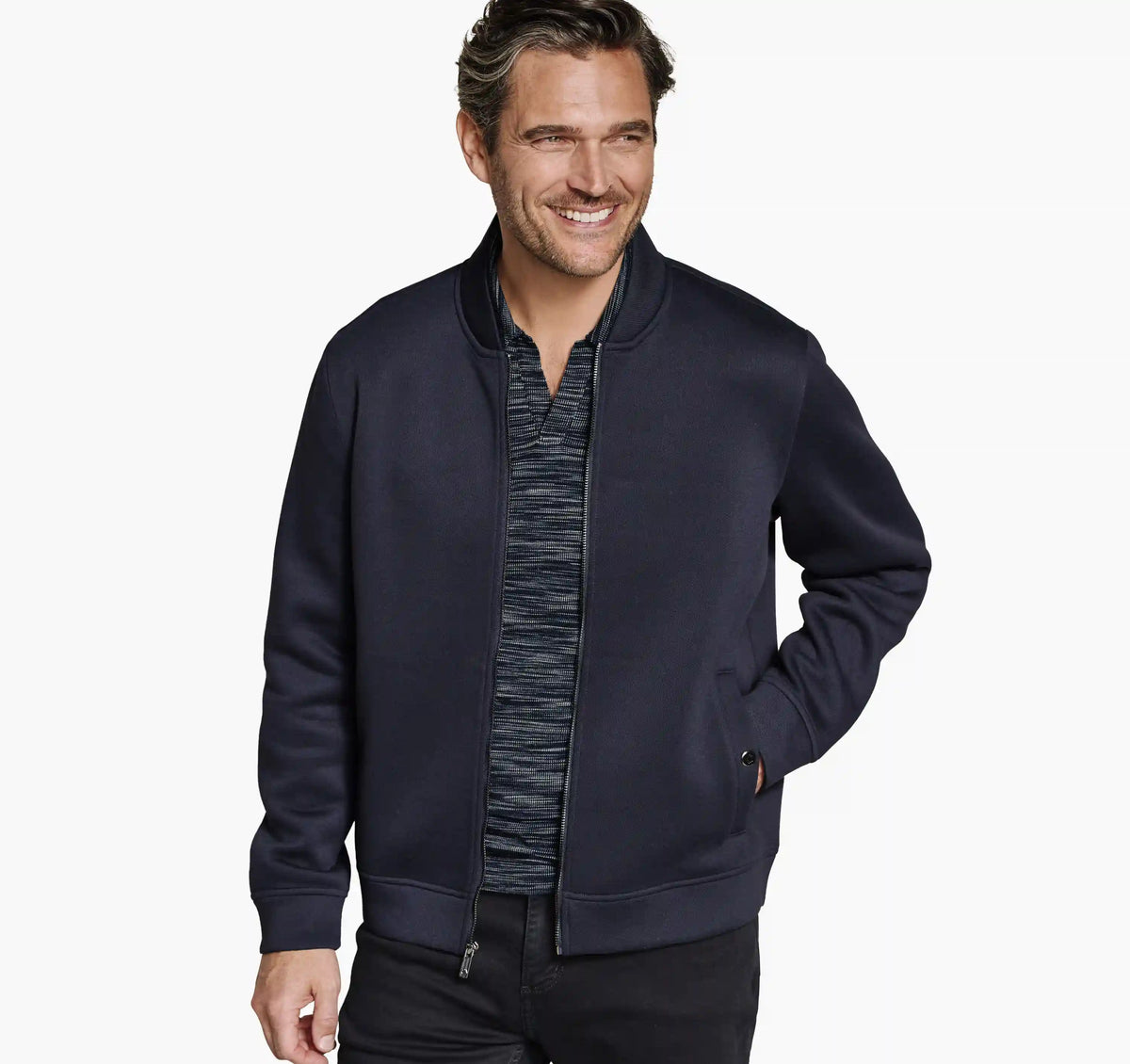 Knit Bomber Jacket - Navy
