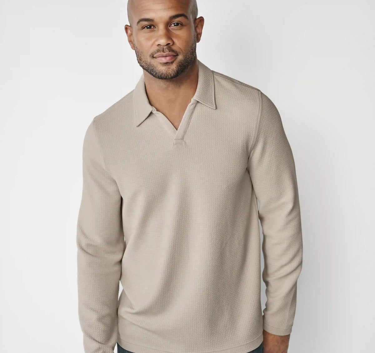 Sedona Long-Sleeve V-Neck Polo - Stone