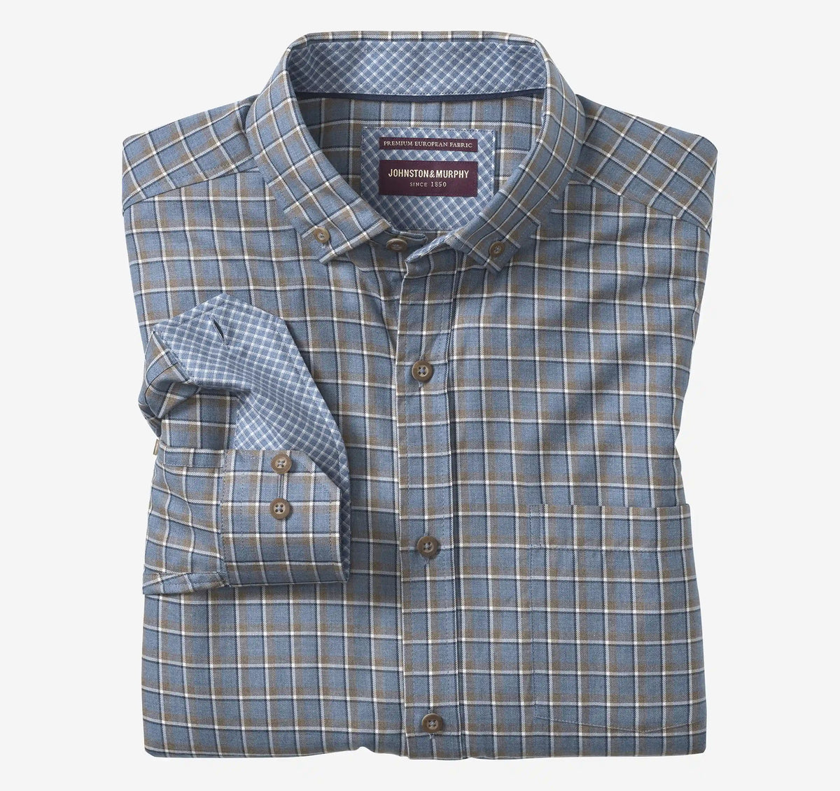 Huntley Mélange Shirt - Blue Melange Outlined Grid